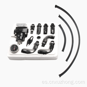 Negro Universal a estrenar Regulador de presión de combustible ajustable y accesorio con línea de aceite FPR Kit